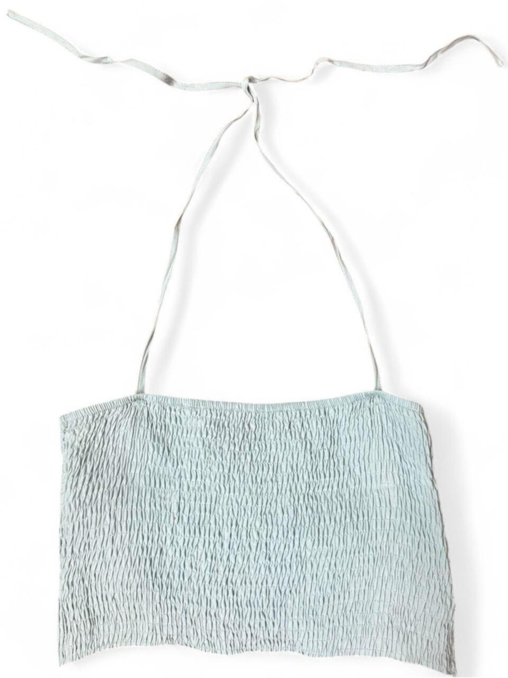 Smocked Halter Crop Top in Pale Blue